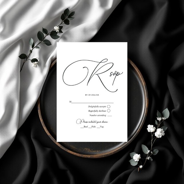Elegante Schwarz-Weiß-Hochzeit RSVP Karte (Elegant Black and White Wedding RSVP Card)