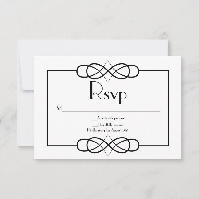 Elegante Schwarz-Weiß-Hochzeit-RSVP-Karte RSVP Karte (Vorderseite)