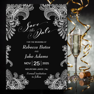 Elegante Schwarz-Weiß-Hochzeit Save The Date