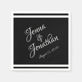Elegante Schwarz-Weiß-Hochzeit Serviette