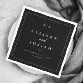 Elegante Schwarz-Weiß-Hochzeit Serviette