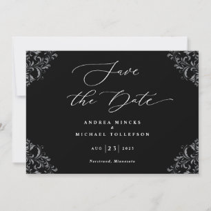Elegante Schwarz-Weiß-Hochzeit speichert das Datum Save The Date