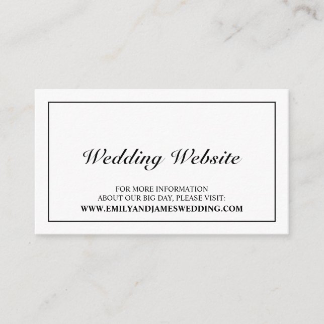 Elegante Schwarz-Weiß-Hochzeit-Website Begleitkarte (Vorderseite)