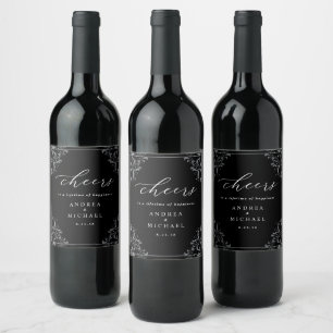 Elegante Schwarz-Weiß-Hochzeits-Wein-Weinetikett Weinetikett
