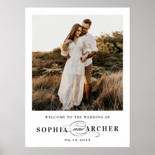 Elegante Schwarz-Weiß-Hochzeitsbegrüßung in Schrei Poster