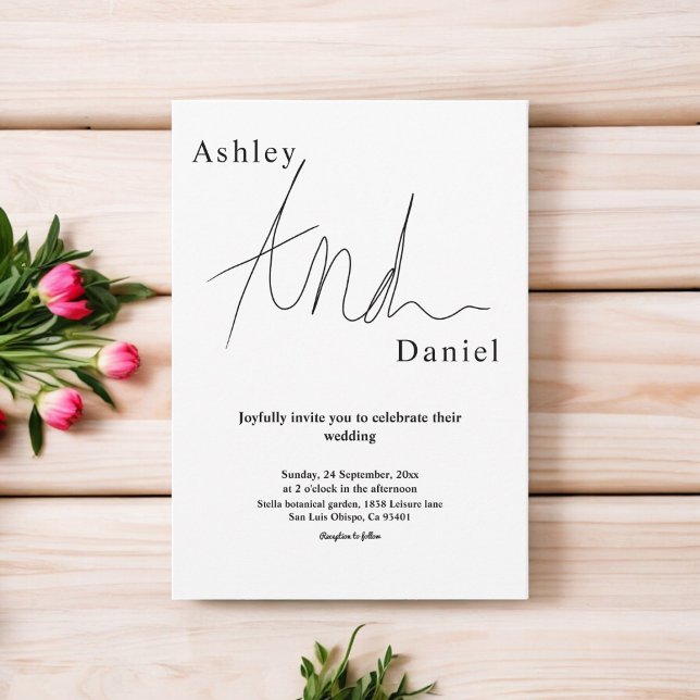 Elegante Schwarz-Weiß-Kalligraphie, einfache Hochz Einladung (Von Creator hochgeladen)