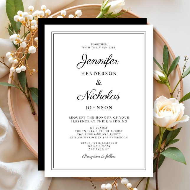 Elegante Schwarz-Weiß-Kalligraphie-Hochzeit Einladung (Elegant Black And White Calligraphy Wedding Invitation)