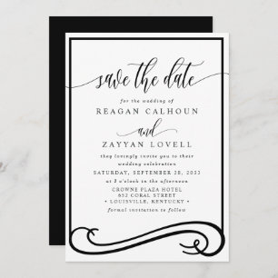 Elegante Schwarz-Weiß-Kalligraphie Save the Date