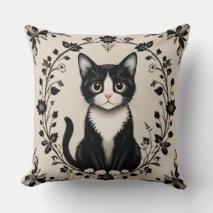 Elegante Schwarz-Weiß-Katze Kissen