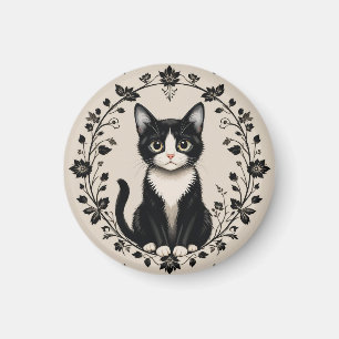 Elegante Schwarz-Weiß-Katze Magnet