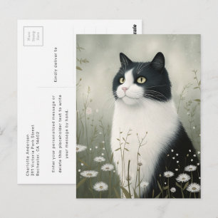 Elegante Schwarz-Weiß-Katze Postkarte