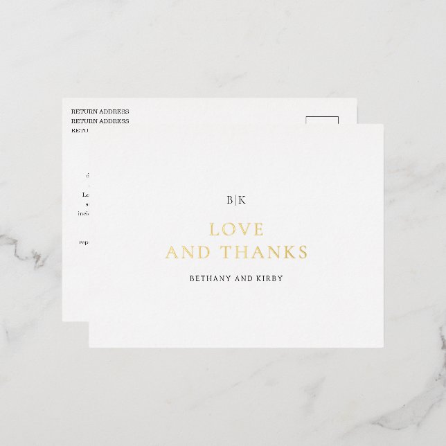 Elegante Schwarz-Weiß-Klassik Hochzeit Vielen Dank Folie Einladungspostkarte (Vorderseite/Rückseite)