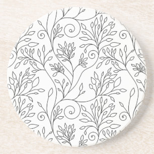 Elegante Schwarz-Weiß-Linienkunst Reben Blumenmust Untersetzer