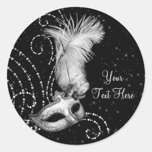 Elegante Schwarz-Weiß-Maskenparty-Aufkleber Runder Aufkleber