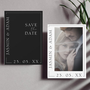 Elegante Schwarz-Weiß-Minimal-Foto-Hochzeit Save The Date