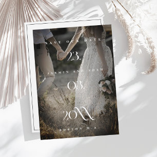 Elegante Schwarz-Weiß-Minimal-Foto-Hochzeit Save The Date