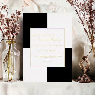 Elegante Schwarz-Weiß-Minimalist-Hochzeit Gold Folieneinladung