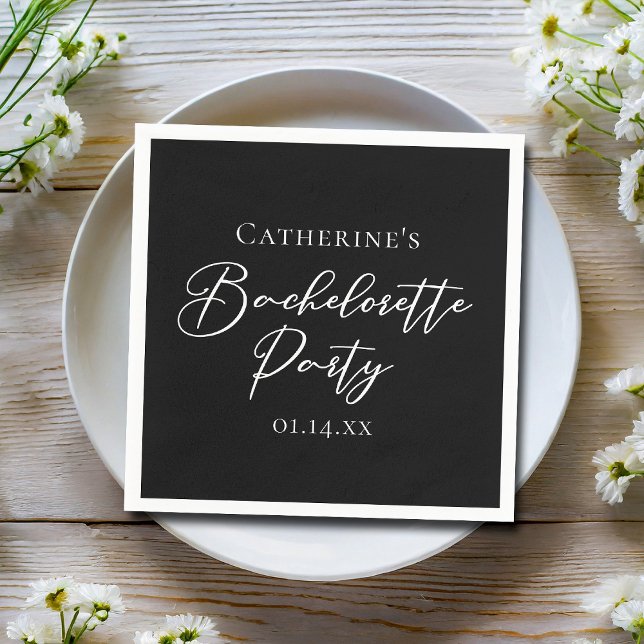 Elegante Schwarz-Weiß-Minimalist-Junggesellinnen-A Serviette (Von Creator hochgeladen)