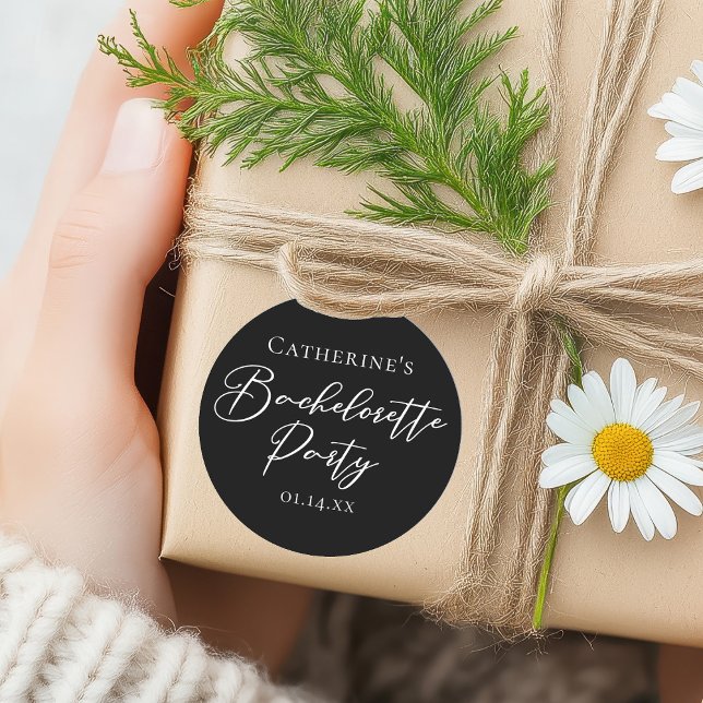 Elegante Schwarz-Weiß-Minimalistinnen-Abschiedspar Runder Aufkleber (Von Creator hochgeladen)