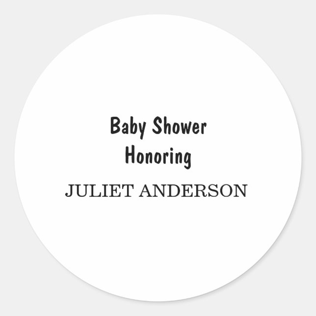 Elegante Schwarz-Weiß-Minimalistische Babydusche Runder Aufkleber (Vorderseite)