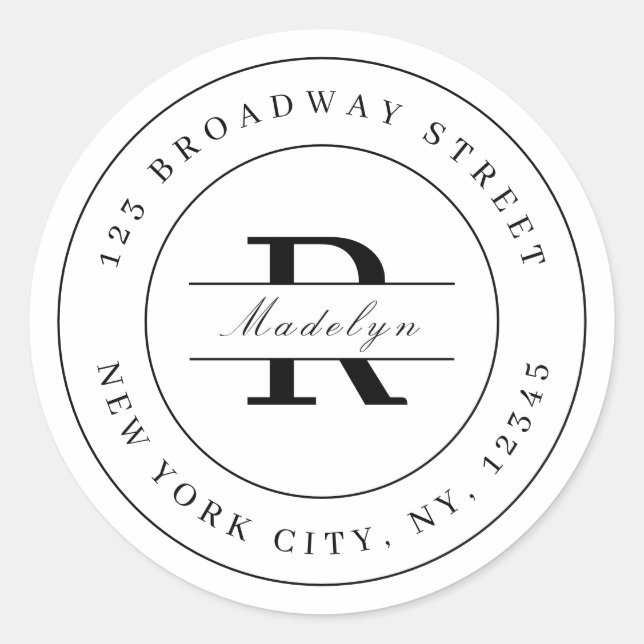 Elegante Schwarz-weiß minimalistische Rücksendeadr Runder Aufkleber (Vorderseite)