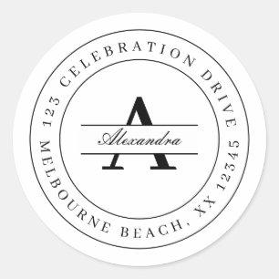Elegante Schwarz-weiß minimalistische Rücksendeadr Runder Aufkleber