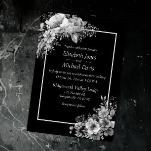 Elegante Schwarz-Weiß-Moderne Gotische Hochzeit Einladung