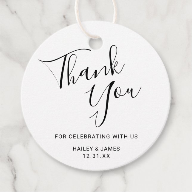 Elegante Schwarz-Weiß-Moderne Hochzeit Geschenkanhänger (Vorderseite)