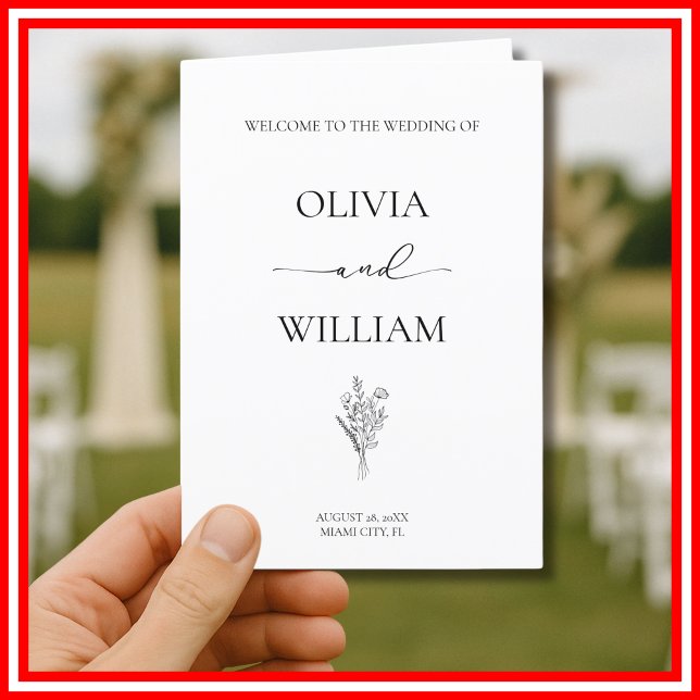 Elegante Schwarz-Weiß-Moderne Hochzeit Programm (Von Creator hochgeladen)