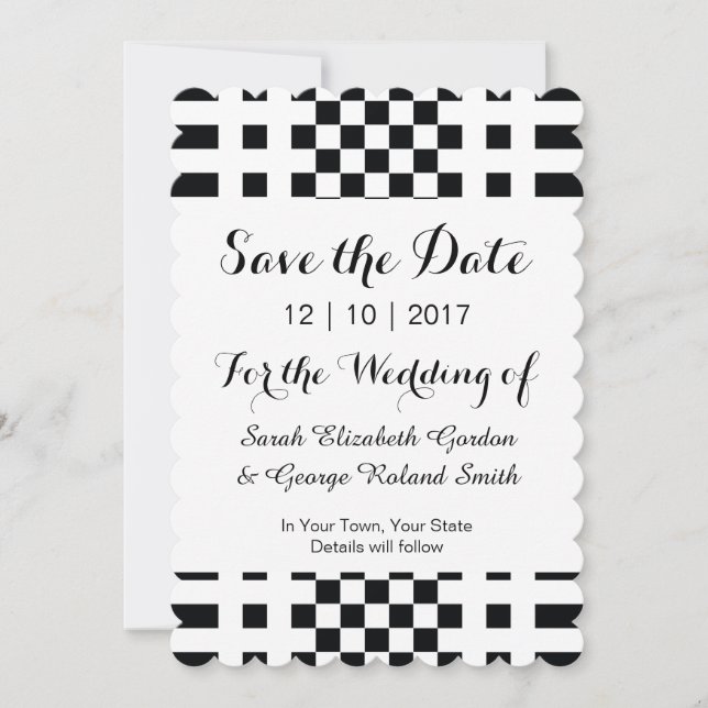 Elegante Schwarz-Weiß-Moderne Save The Date (Vorderseite)