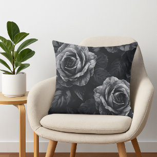 Elegante Schwarz-Weiß-Monochrom-Rosen Kissen