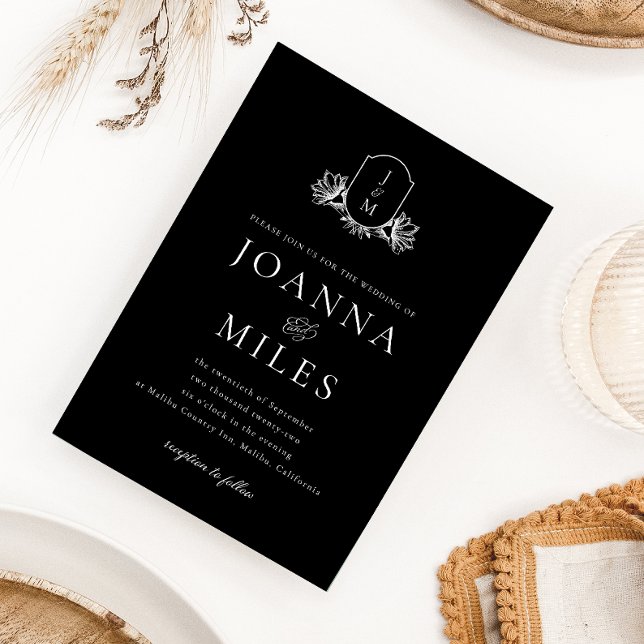 Elegante Schwarz-Weiß-Monogramm-Hochzeit Einladung (Von Creator hochgeladen)