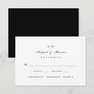 Elegante Schwarz-Weiß-Monogramm-Hochzeit RSVP Karte
