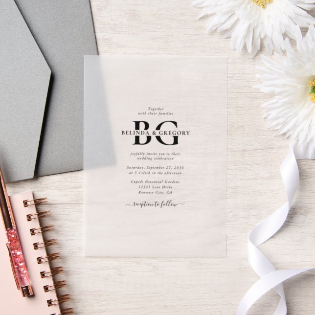 Elegante Schwarz-Weiß-Monogramm-Initialen Hochzeit (Hochzeit)