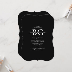 Elegante Schwarz-Weiß-Monogramm-Initialen Hochzeit Einladung