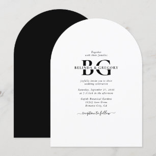 Elegante Schwarz-Weiß-Monogramm-Initialen Hochzeit Einladung