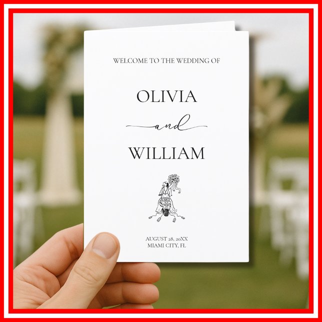 Elegante Schwarz-Weiß-Motorrad-Hochzeit Programm (Von Creator hochgeladen)