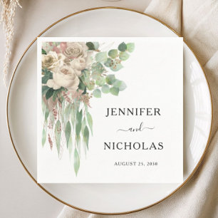 Elegante Schwarz-Weiß-Peonies Hochzeiten Serviette