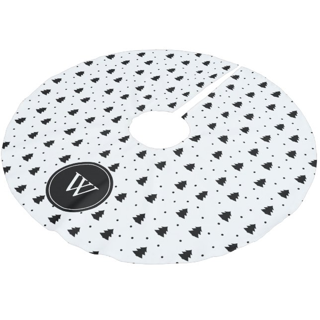 Elegante Schwarz-Weiß-Pine-Bäume Personalisiert Polyester Weihnachtsbaumdecke (Schrägansicht)