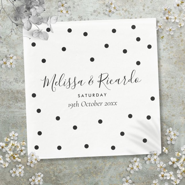 Elegante Schwarz-Weiß-Polka-Punkte Hochzeit Serviette (Elegant Black and White Polka Dots Wedding Napkins)