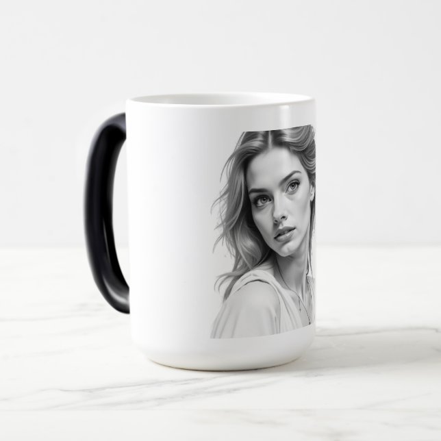 Elegante Schwarz-Weiß-Portrait-Tasse Verwandlungstasse (Vorderseite Links)