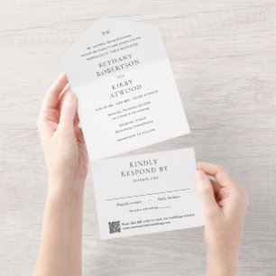 Elegante Schwarz-Weiß-QR-Code-Klassische Hochzeit All In One Einladung