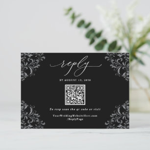 Elegante Schwarz-Weiß QR Code Vintage Wedding RSVP Karte
