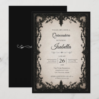 Elegante Schwarz-Weiß-Quinceañera Einladung