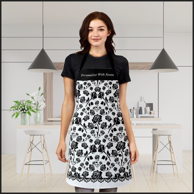 Elegante Schwarz-Weiß-Rose-Schürze Schürze (Timeless Black and White Rose Apron)
