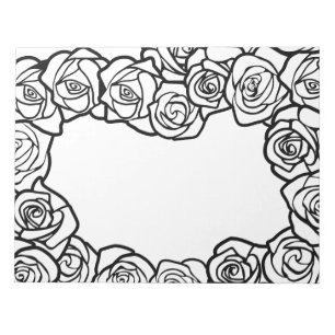 Elegante Schwarz-Weiß-Rosen Romantisches Blumenmus Notizblock