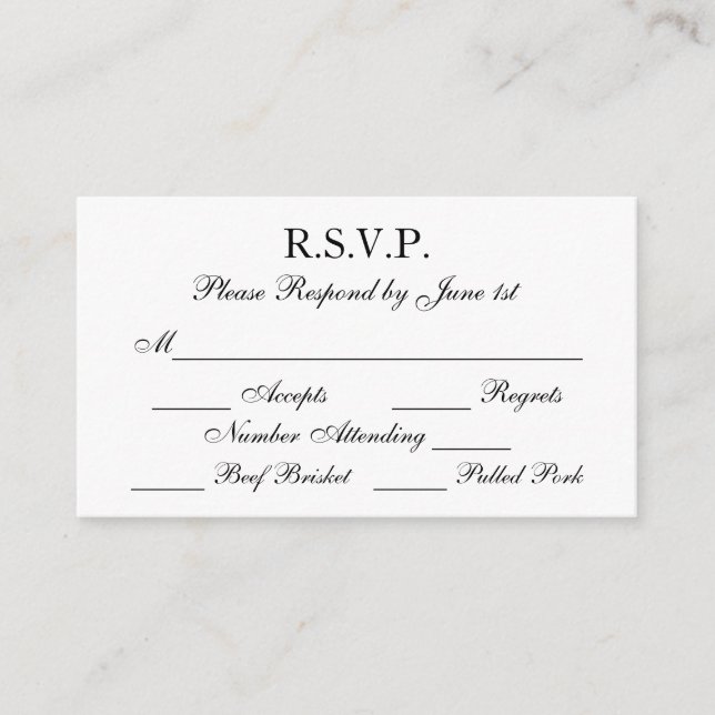 Elegante Schwarz-Weiß-RSVP-Karten für Hochzeiten Begleitkarte (Vorderseite)