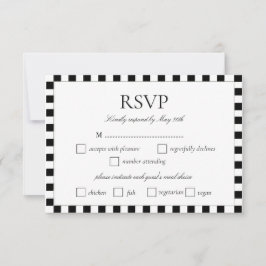 Elegante Schwarz-Weiß-Schachbrettmuster-Rand RSVP Karte