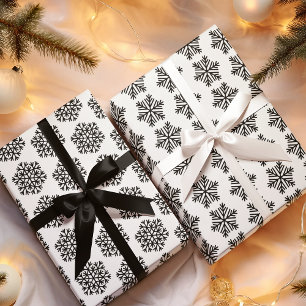 Elegante Schwarz-Weiß-Schneeflocke Geschenkpapier Set