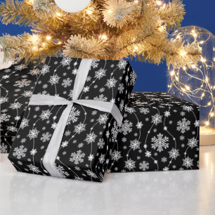 Elegante Schwarz-Weiß-Schneeflocken-Muster Geschenkpapier